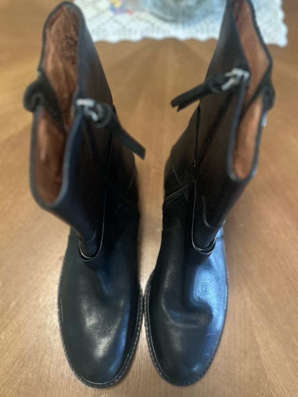 Louis Et Cie Black Leather Moto Valencia Round Toe Boots - Picture 7 of 15